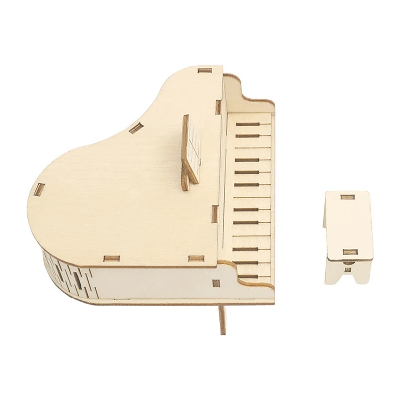 Grand Piano Holz Handkurbel Spieluhr Büro Dekoration 3D Holzpuzzle Wissenschaftsexperiment Produktionsset