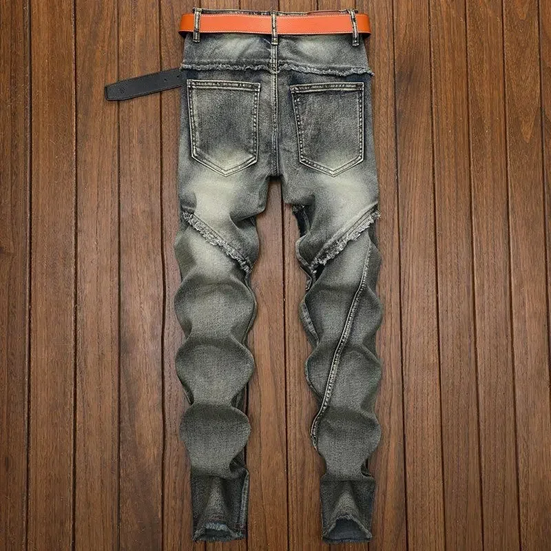 ポップ高品質ファッション高級レトロメンズデニムジーンズ韓国スタイルヴィンテージカジュアルパンクオートバイデザイナー乗馬カーゴ Je