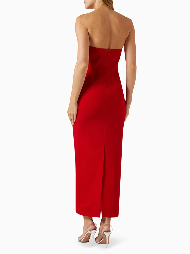 Summer Sexy Off Shoulder Bow Design Dress Women Red Strapless Backless Bodycon Long Dress Evening Party Club Prom Gowns