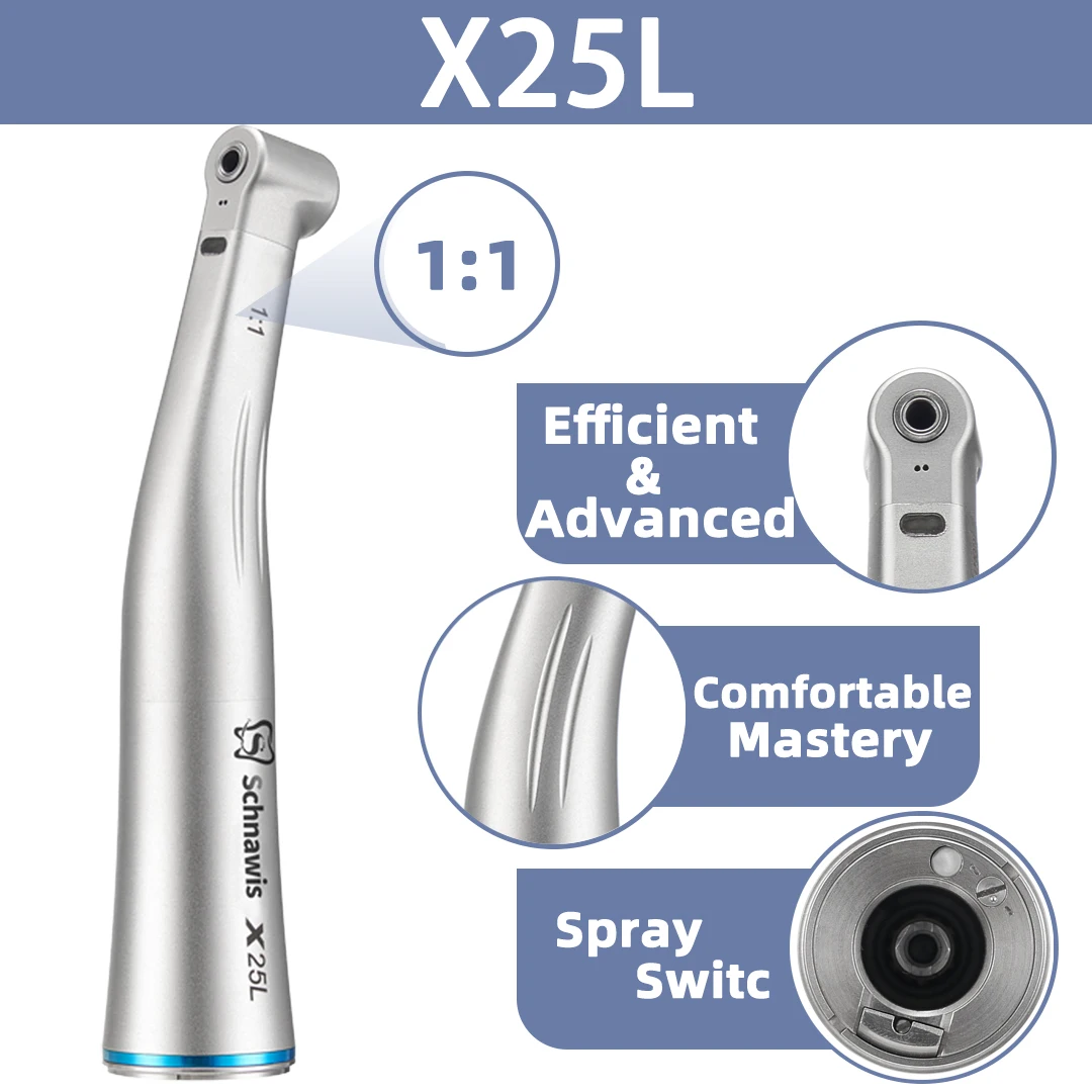 X25L Dental 1:1 Direct Drive Speed Fiber Optic Spray Air On/Off Switch Dentistry Low Speed Handpiece Fit E Type Motor