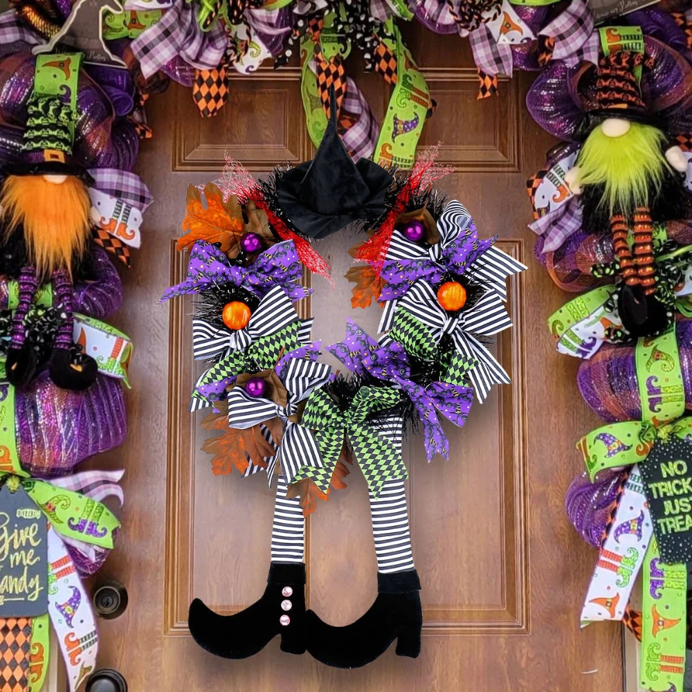 

Halloween Witch Hat Long-legged Pumpkin Wreath Door Hanging Haunted House Terrifying Wreath Christmas Decoration Props