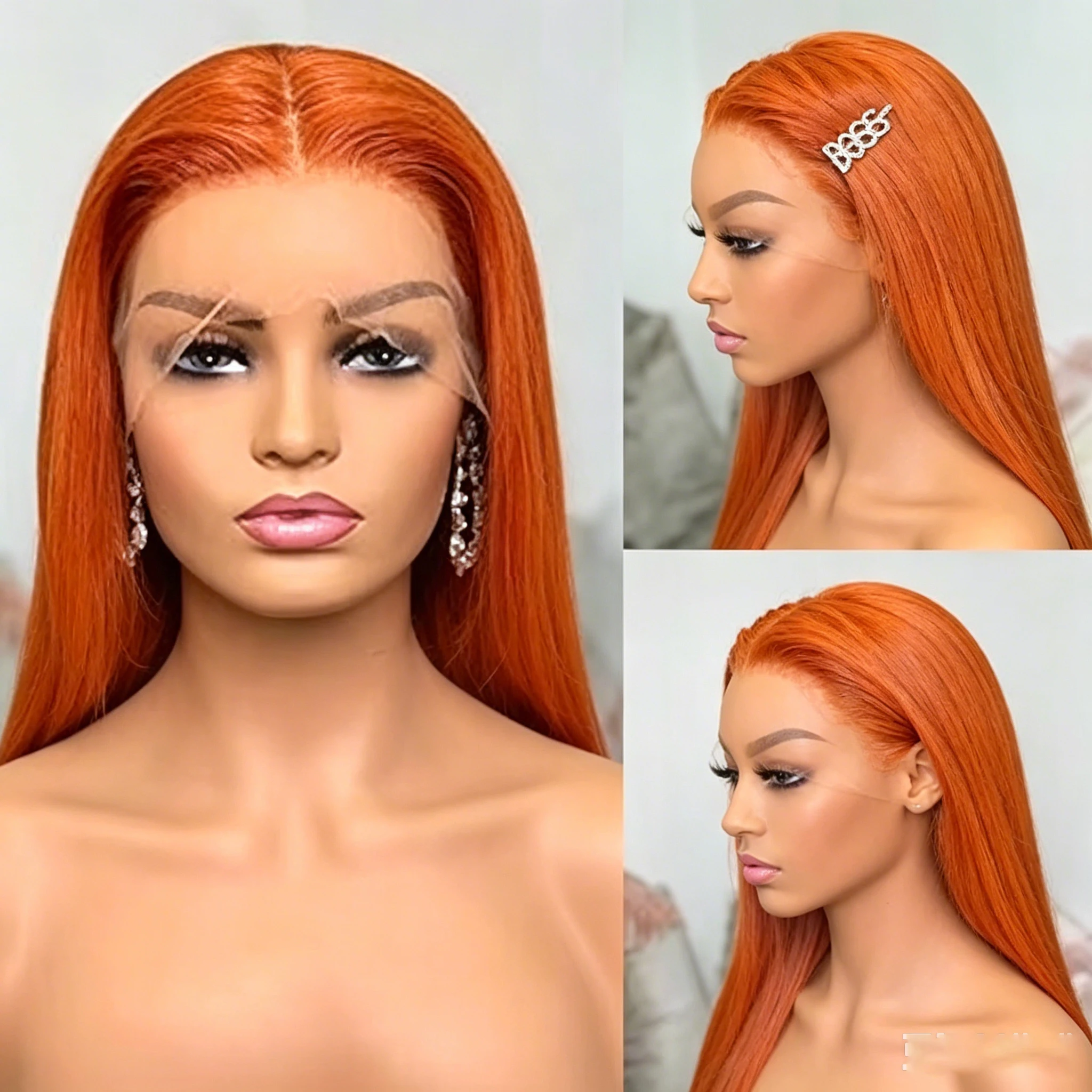 

Ginger Orange 36Inch Bone Straight Hair 350Colored 13x6 Lace Front Human Hair Wigs High Density Lace Frontal Brazilian Wig Women