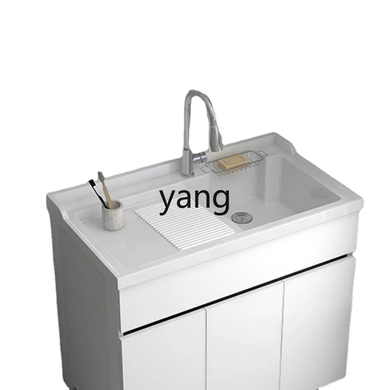 

Yjq Wash Wardrobe Laundry Tub Inter-Platform Basin Laundry Tub Integrated Space Aluminum Strip Washboard Floor Cabinet