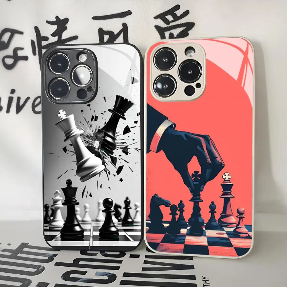 Chess Surreal Art Phone Case for Iphone 16 15 14 12 11 13 Pro Max Mini X Xr Xs Se 8 Puls glass Cover