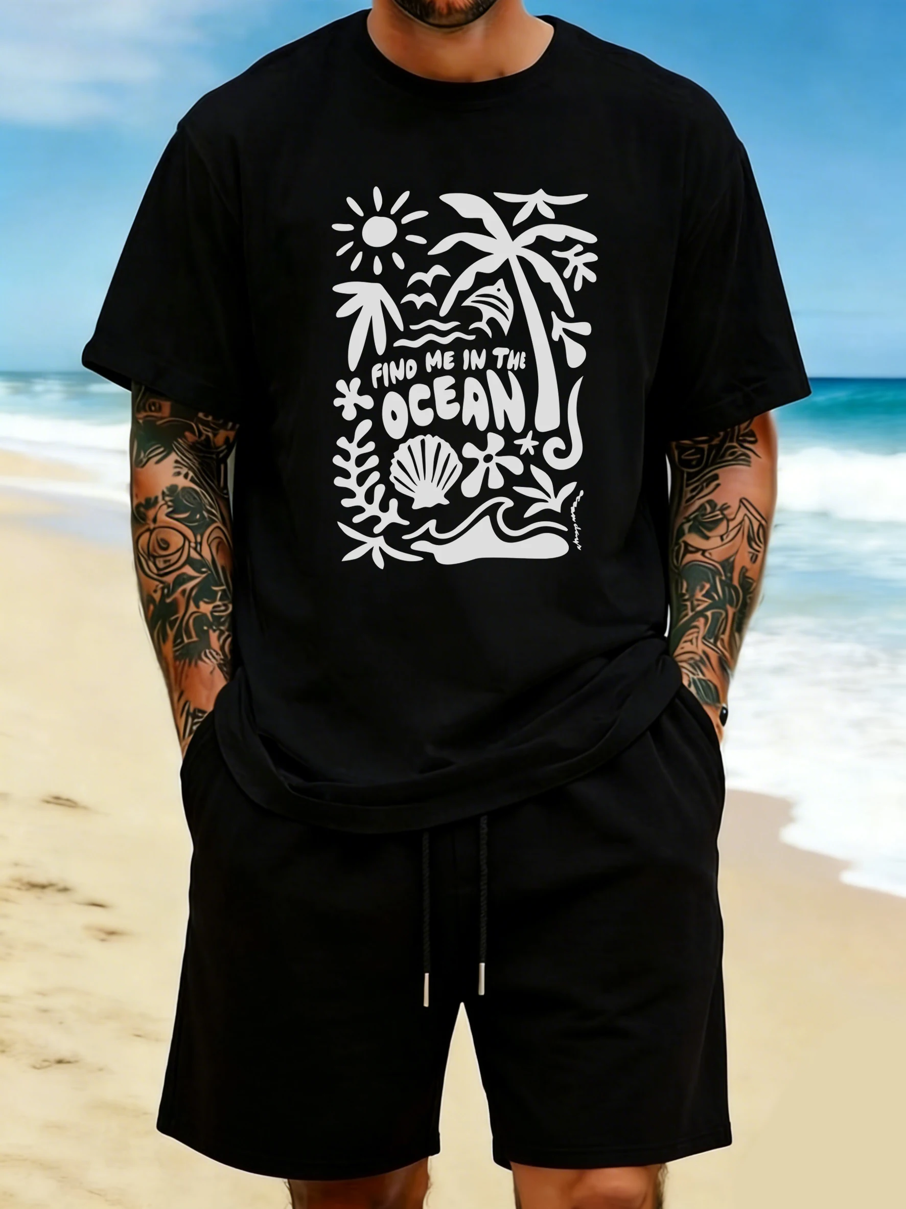 Find Me In The Ocean Print 18 Color T Shirt Hip Hop All-Match Man T-Shirts Comfy Cotton Clothing O-Neck Loose Unisex Streetwear