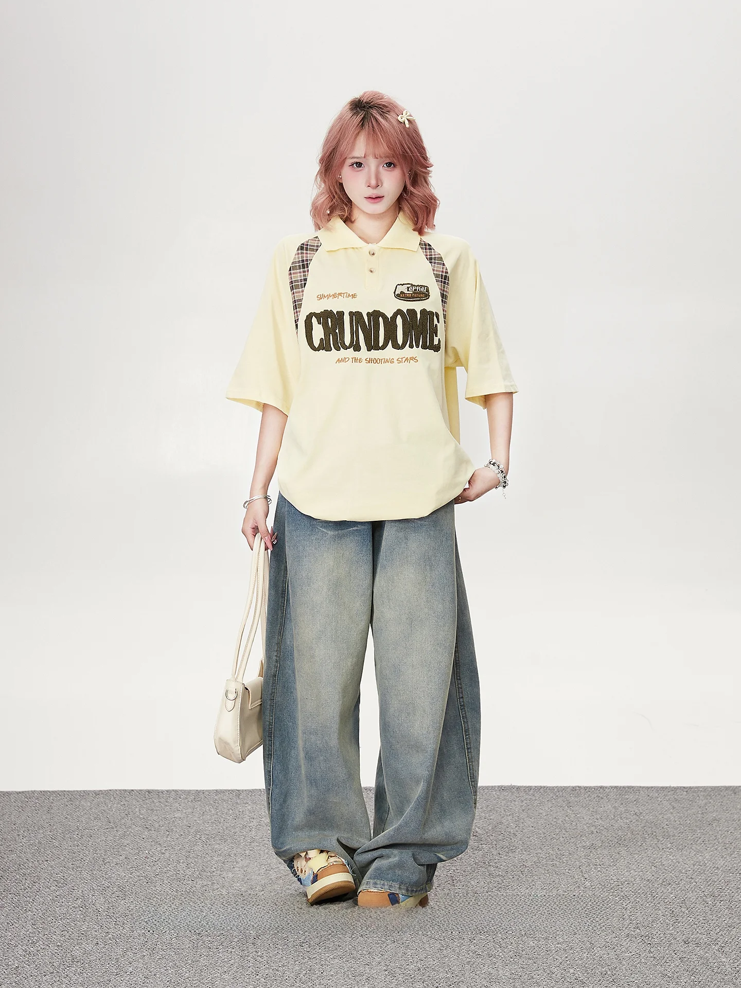 Casual Loose Cotton T-Shirt for Women Summer Breathable Short Sleeve  Shirt Embroidered Letter Splice Design Student Fashion