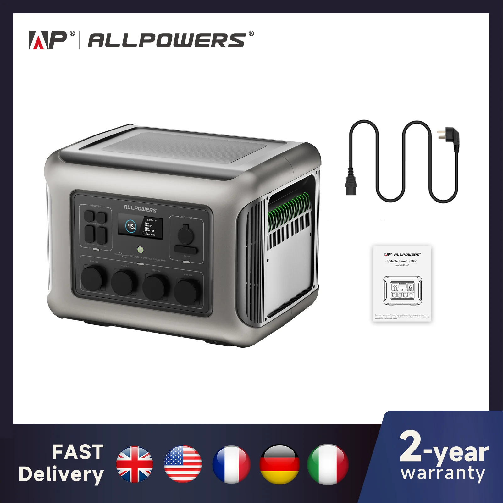 ALLPOWERS R2500 centrale électrique Portable 2016Wh extensible à 20kWh batterie LFP 2500W alimentation d'urgence domestique/extérieur