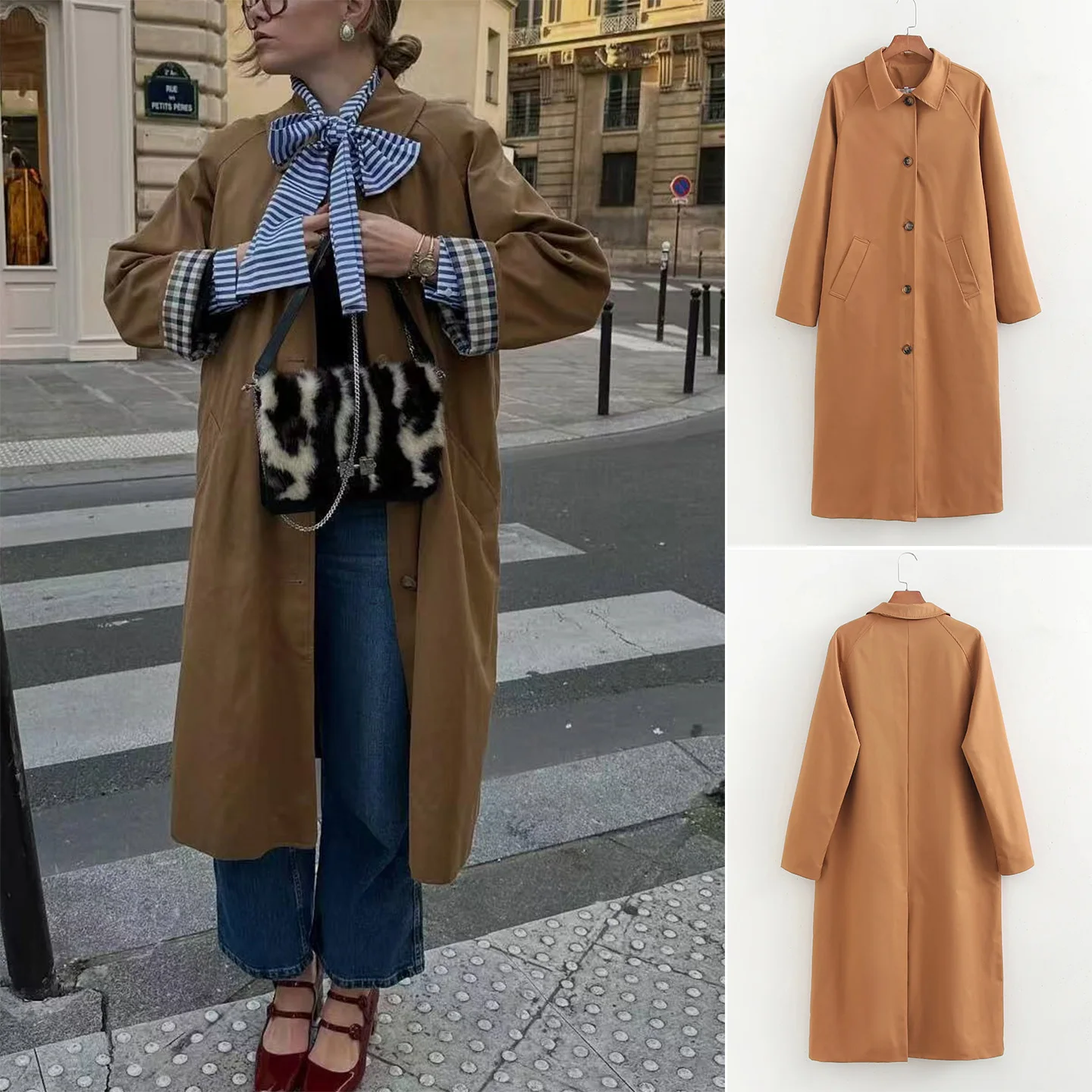 

Новое осеннее женское свободное длинное пальто све с отложным воротником, однорядное пальто средней длины с несколькими пуговицами Jaet Briti Sle, верхняя одежда