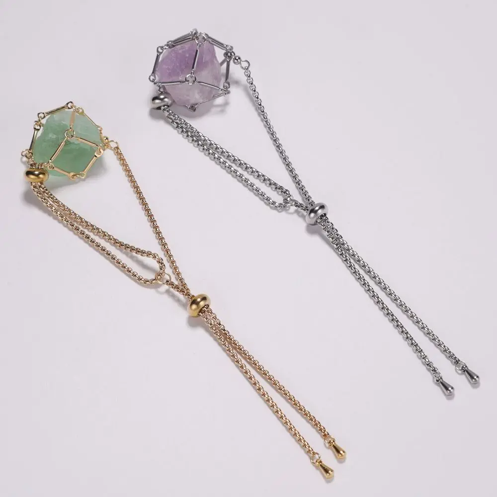 خلخال سلك قفص حجري قابل للتعديل ، ذهبي وفضي ، كيس شبكي كريستال ، سحر محظوظ ، حامل حجر فارغ ، حبل صناعة المجوهرات