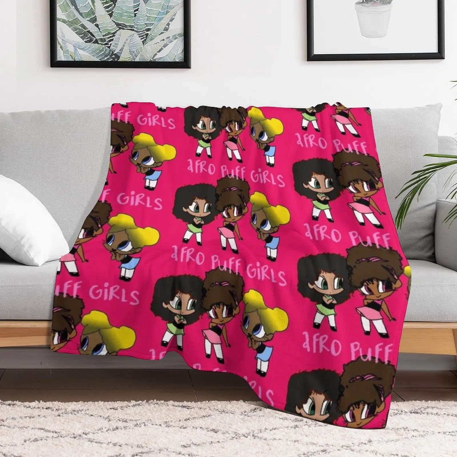 Afro Puff Girls Throw Blanket blankets ands Sofas Blankets