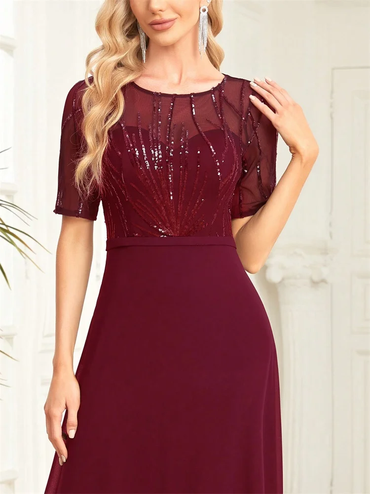 فساتين سهرة رسمية أنيقة بأكمام قصيرة ترتر للنساء من الشيفون حورية البحر لوصيفة العروس ماكسي للحفلات الراقصة وحفلات الكوكتيل #6