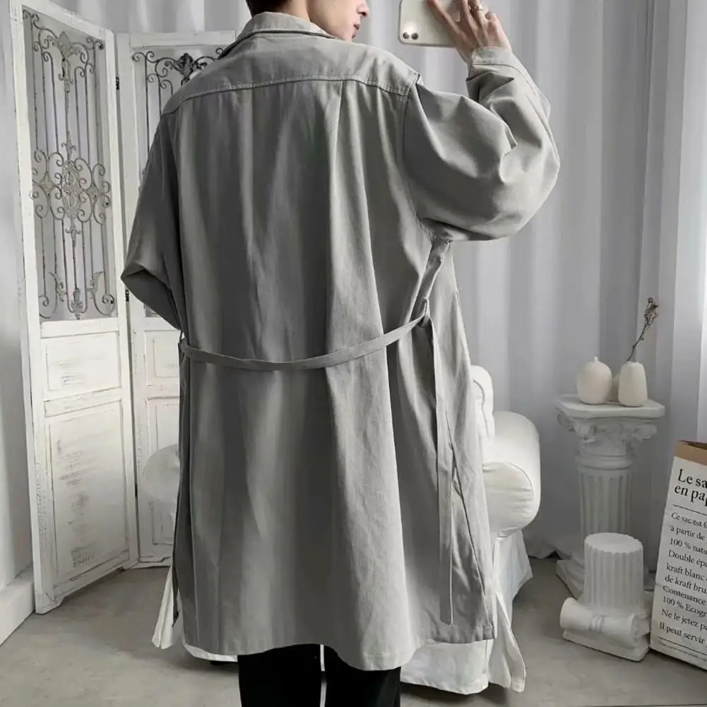 Men Polyester Trench Coat Mid-length Windproof Men Coat Stylish Lapel Trench Breathable for Spring for Handsome