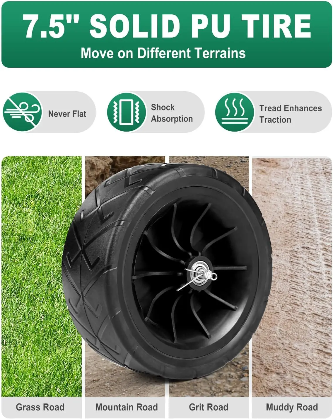 Heavy-Duty Hose Reel Cart with 250 ft Capacity, Green Garden Storage Cart with 4 PU Wheels