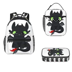 Baby Dragon Kids, Toothless, Dragon Night Fury,Backpacks Bookbag Children Bag Cartoon Rucksack Lunch Bag Pen Bag Three-Piece Set