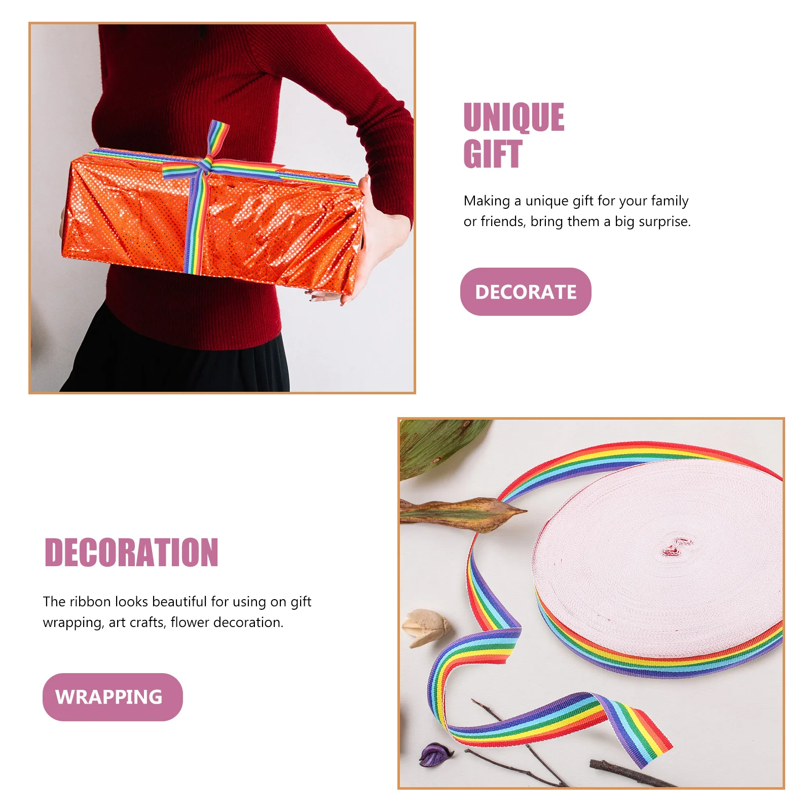 

1 Roll Delicate Rainbow Hair Ribbon Cuttable Polyester Flower Wrapping Craft Accessory Multi-Function Gift Diy Supplies 120Cm