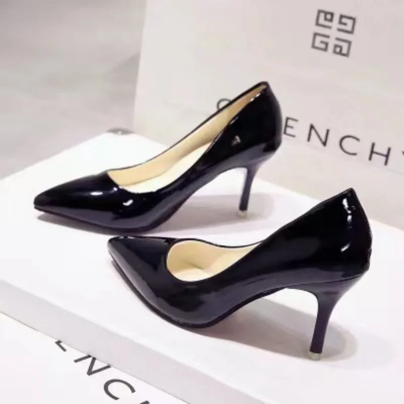 Spring/Summer Lacquer Leather Pointed Bridesmaid Wedding Shoes Thin High Heels Large Size Banquet Versatile Women\'s Single Shoes