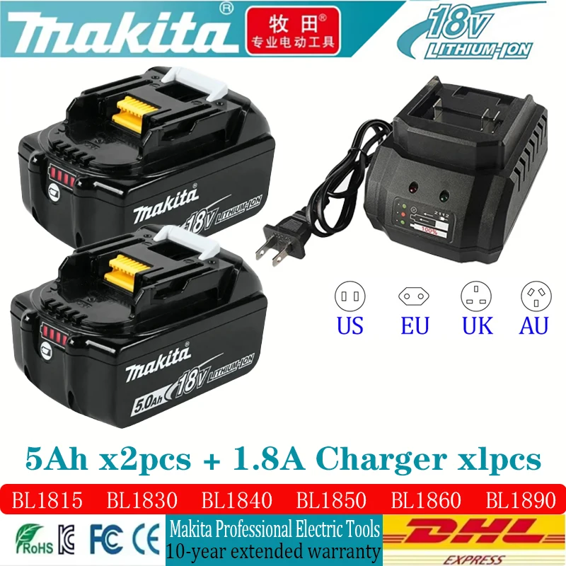 Genuine Makita 6Ah for Makita 18V Battery DHR242 DDF485  BL1830B BL1850B BL1850 BL1840 BL1860 BL1815 Replacement Lithium Battery