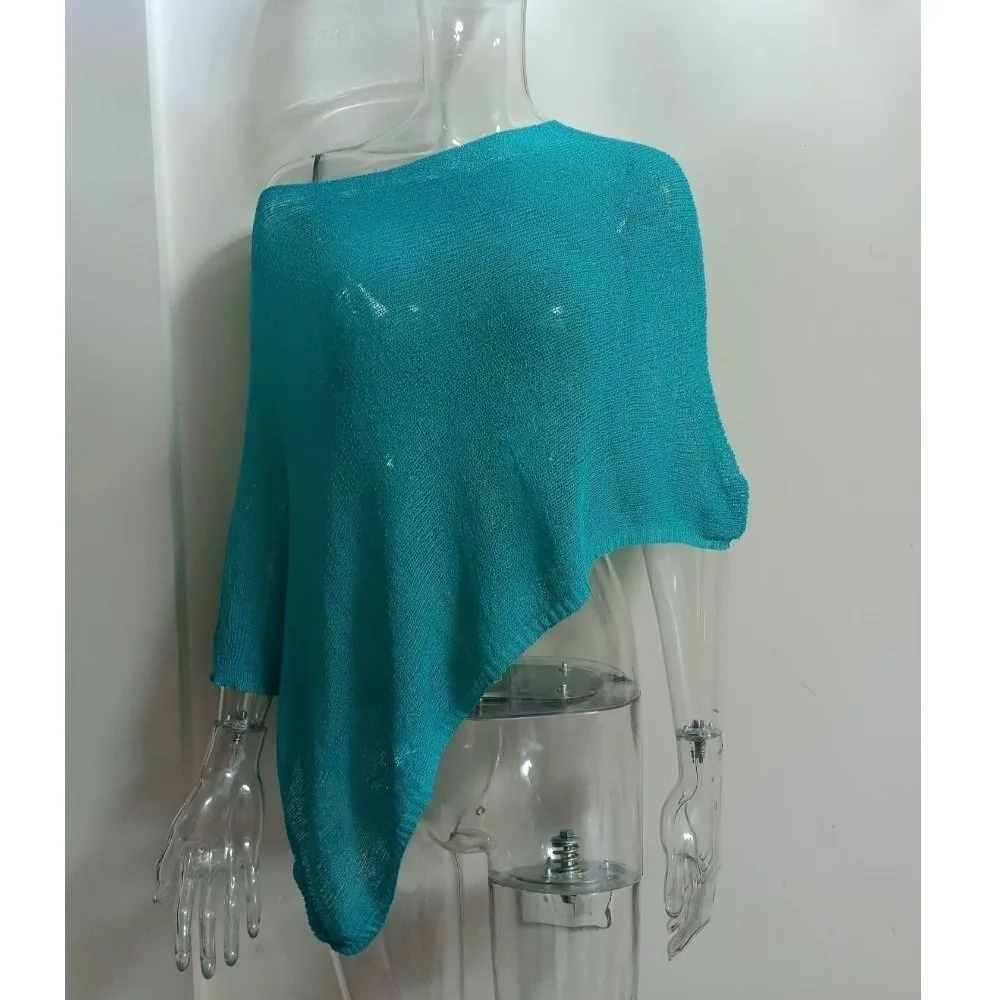 

Новый женский вязаный накидка с открытыми плечами, нерегулярный треугольный подол, солнцезащитная шаль, пуловер, свободный кардиган, летний