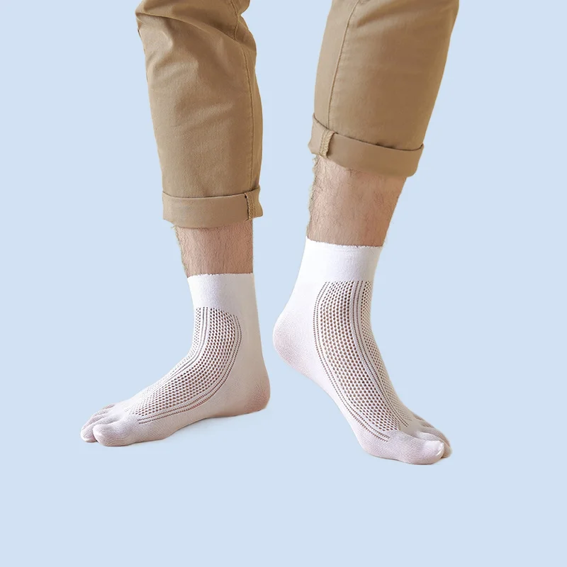 Calcetines deportivos de cinco dedos para hombre, medias de malla transpirable con rayas de tubo medio y Punta dividida, alta calidad, 5/10 pares, novedad de 2024