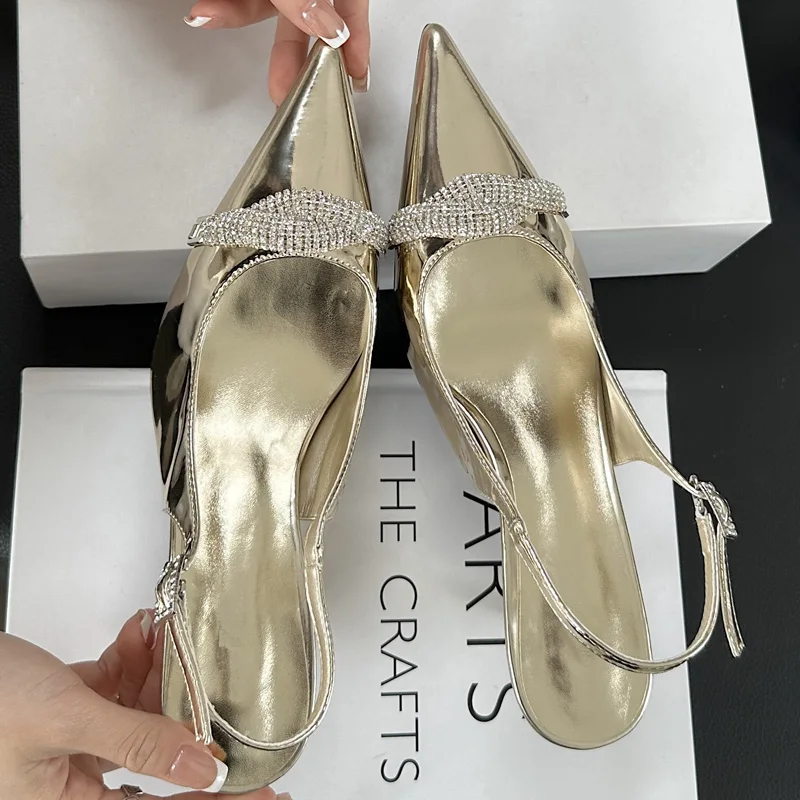 

Eilyken 2025 New Spring Crystal Hollow Pumps Women Sandals Elegant Wedding Gold Silver Mules Low Heels Prom Party Ladies Shoes