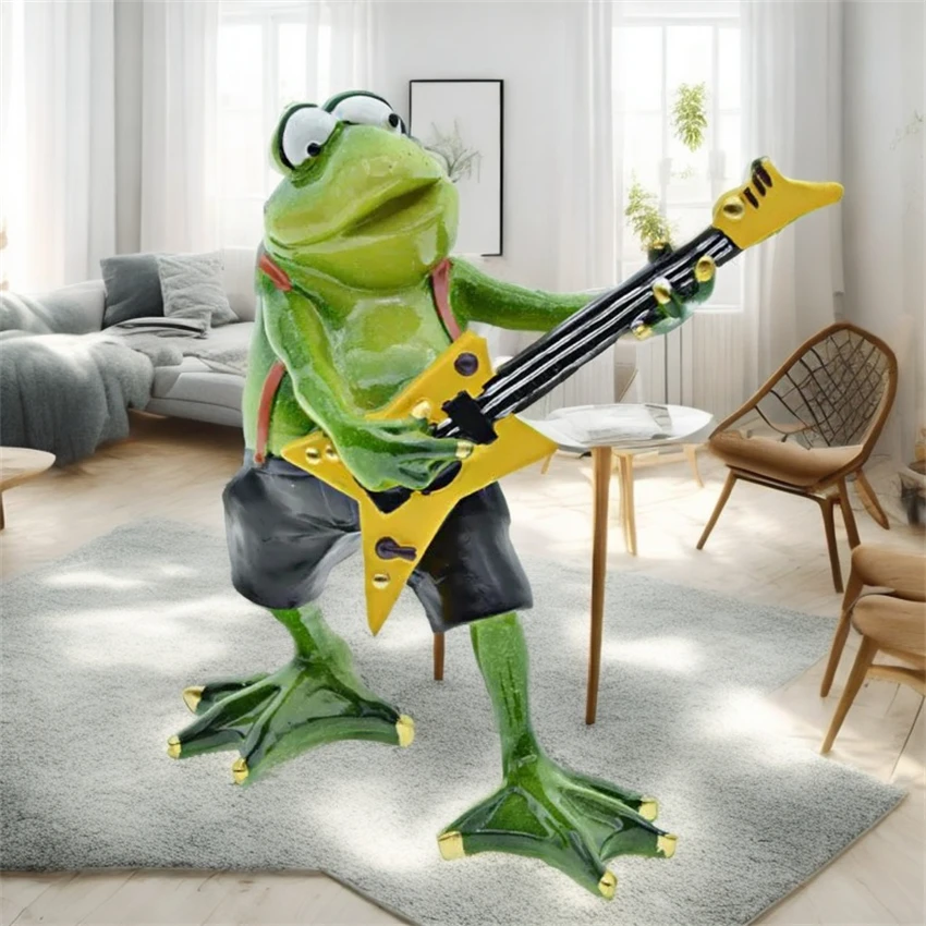 Harz-Frosch spielt Gitarren-Skulpturen und Figuren für Gartendekorationen und Heimdekoration, dekorative Statue für das Wohnzimmer