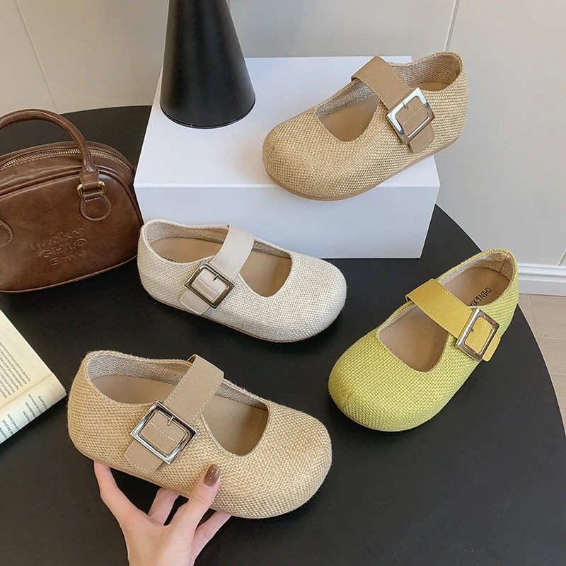 Summer 2026 Women's Flat Sandals Lightweight Woven Linen Slip-On Sweet Head Covering Casual Roman Style Anti-Slip Support Arch