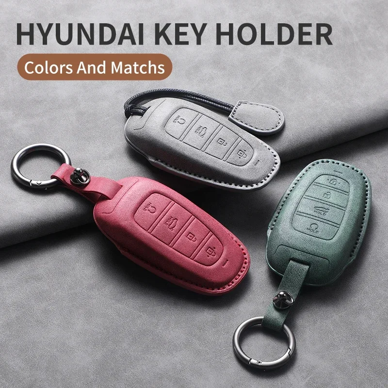 

4 Buttons Leather Car Key Holder Case Cover For Hyundai Tucson Solaris Sonata Hybrid NEXO NX4 Santafe Dn8 Car Key Holder Shell