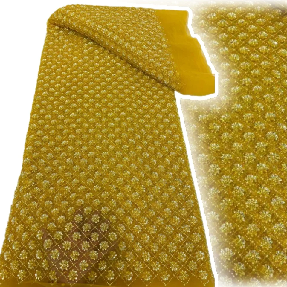 

2022, французское коричневое тяжелое кружево с бисером, африканские кружевные ткани с блестками, высокое качество, нигерийский тюль, сетка для шитья женских платьев AH1626