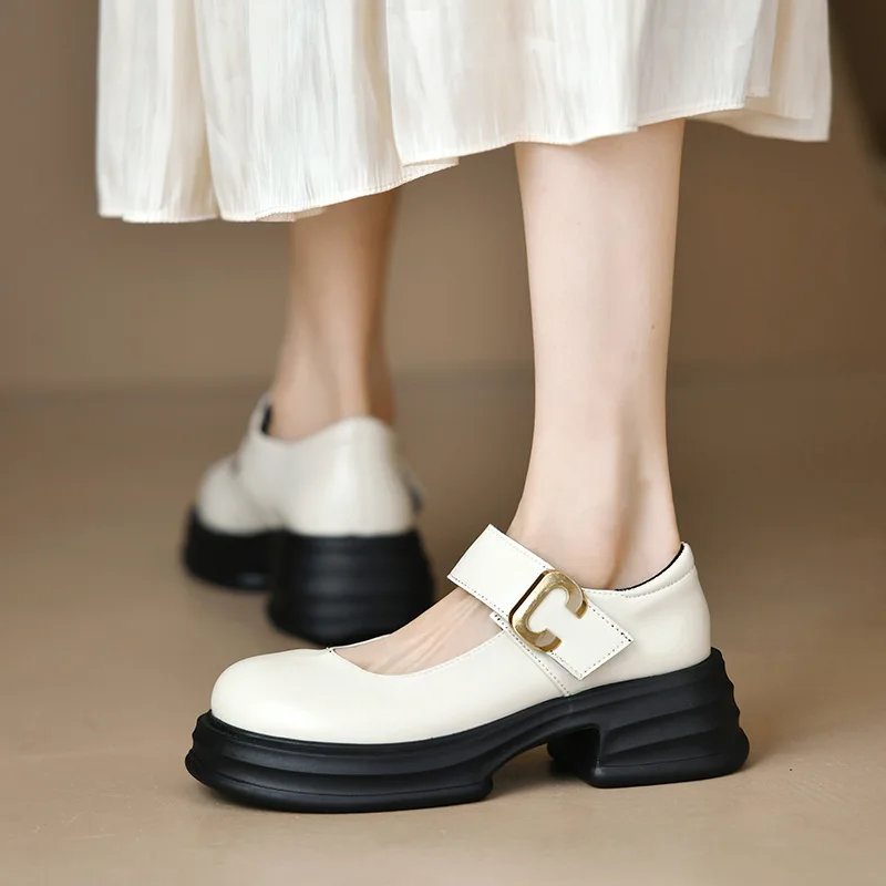 

Buckle Small Leather Shoes Women's Shoes New Spring Thick Soled Thick Heel Mary Jane Single Shoes Spring French Lefu Shoes