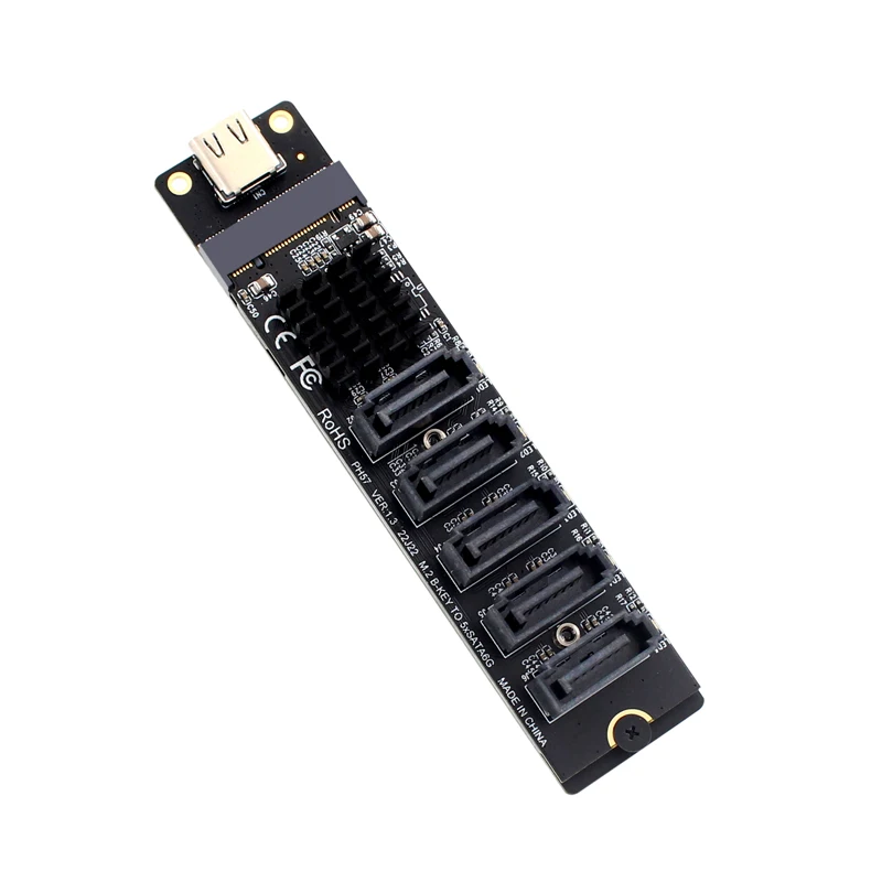 Type C to 5 Port SATA 3.0 6Gbps Adapter Card JM575+JMS580 Chip SATA Expansion Card Riser USB C to SATA3.0 Converter for Computer