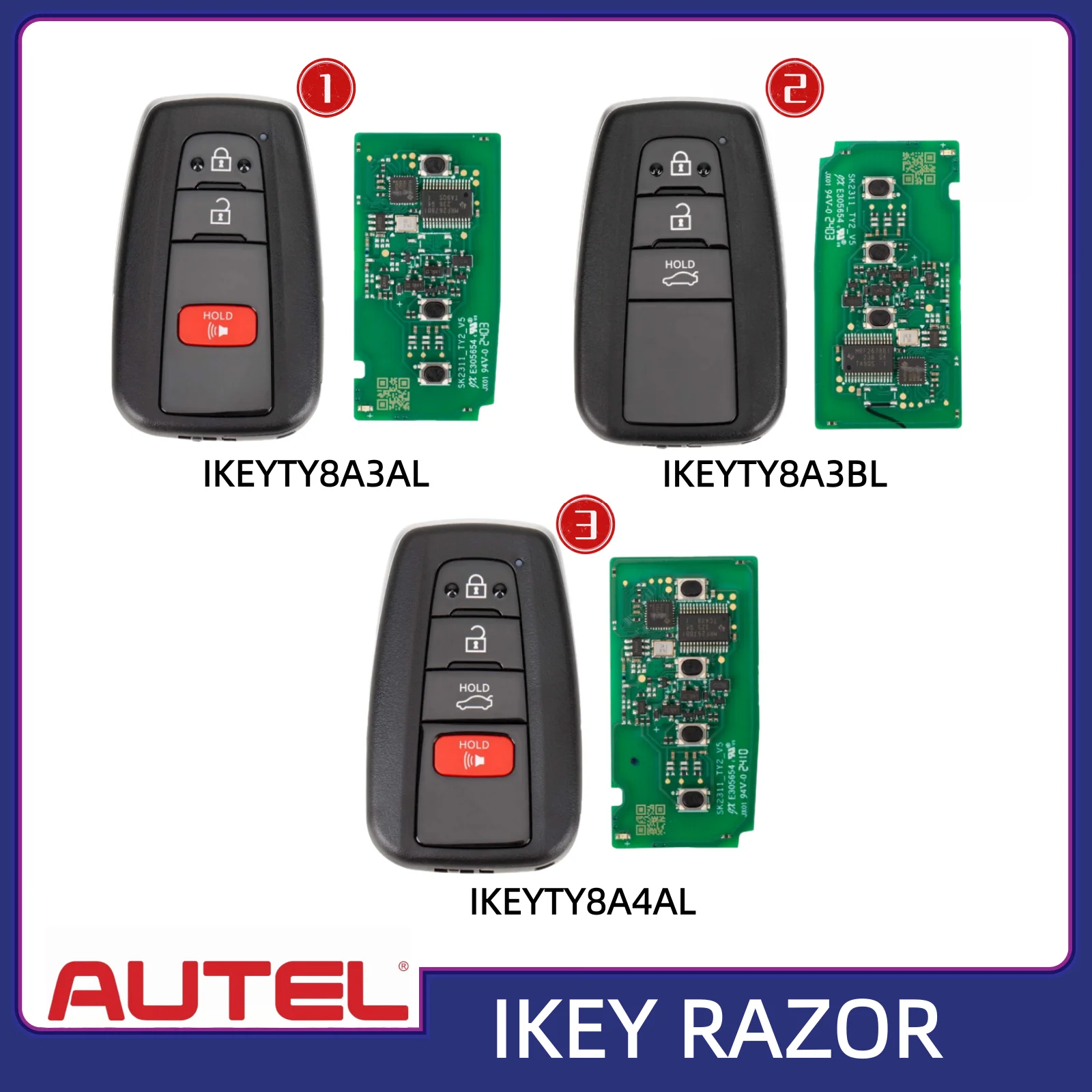 

5 шт. Autel IKEYTY8A4BL IKEYTY8A4AL универсальный умный дистанционный ключ 3 1 кнопки для Toyota для Autel смарт-ключ для KM100 IM508 IM608