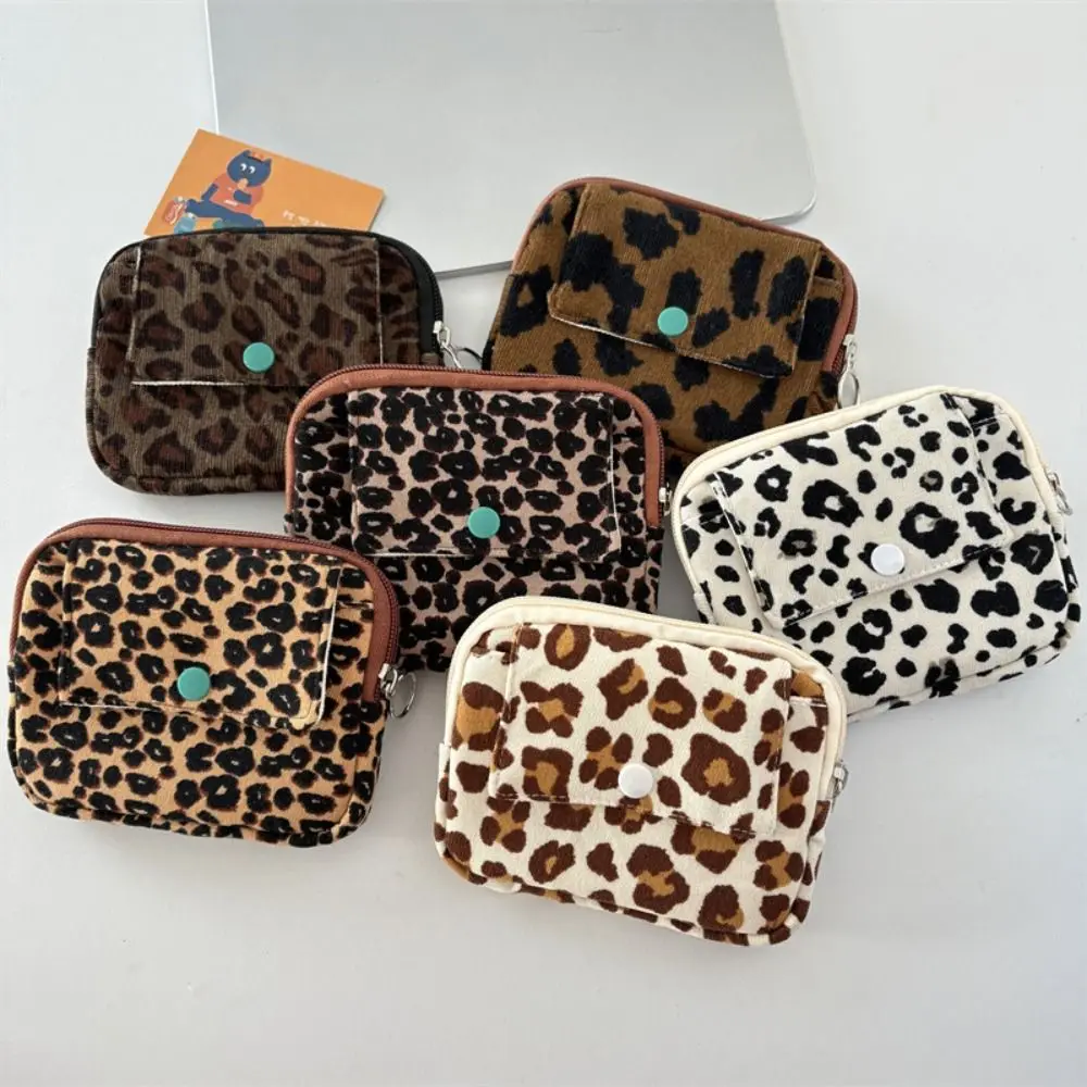 Leopard Print Corduroy Printed Storage Bag Polka Dot Bow Earphone Bag Cute Small Floral Print Small Cosmetic Bag Travel