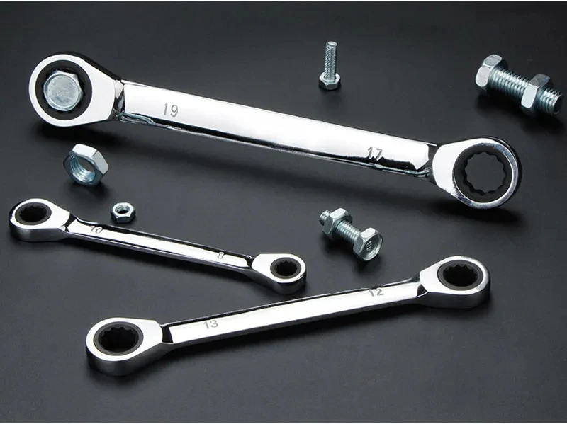 Double Ended Ratcheting Set Chaves, Aço Cromo Vanádio, Chaves de Tomada para Reparação Automática, 8-19mm