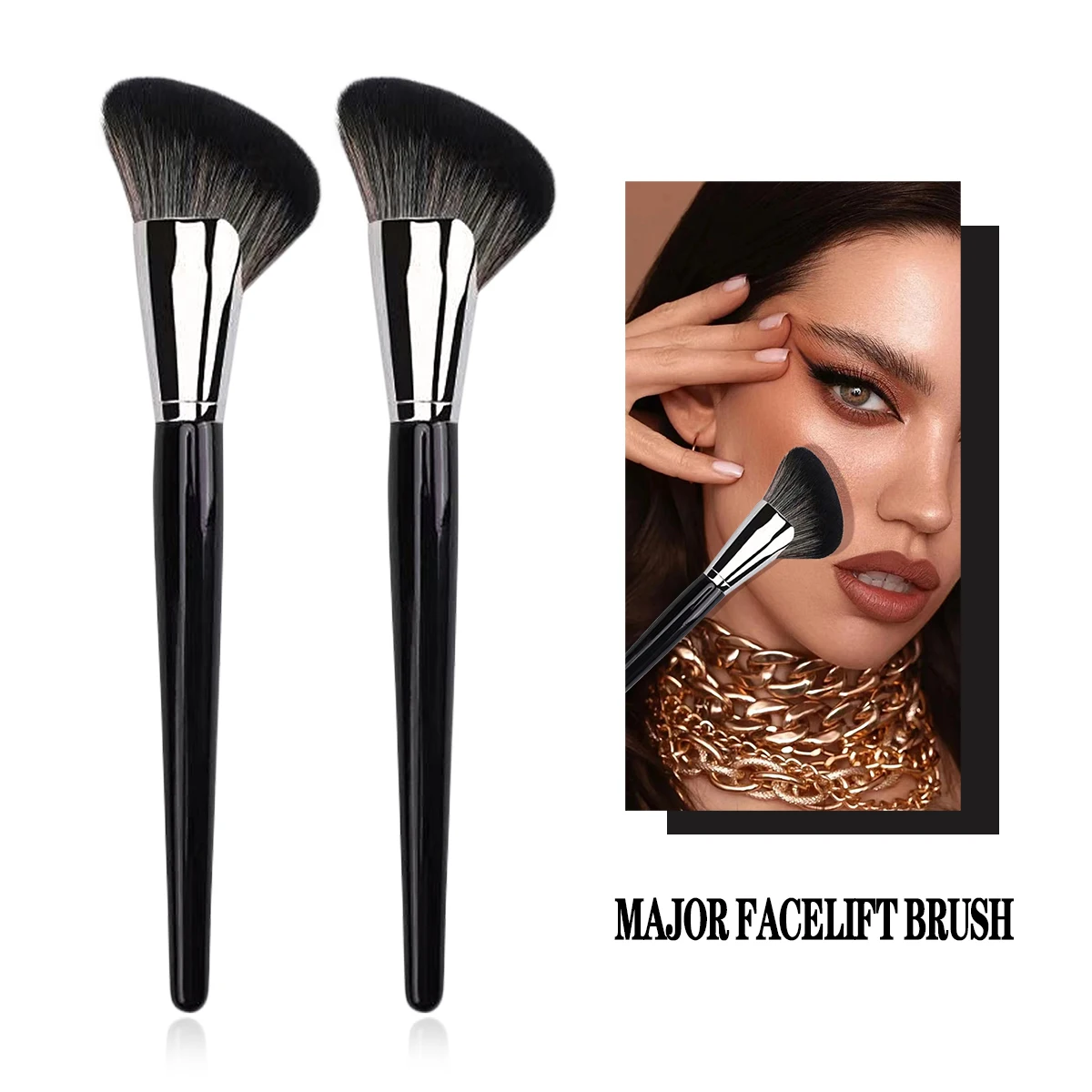 New sickle trimming brush, face side oblique angle shadow brush, face outline silhouette, one-pack fan makeup brush