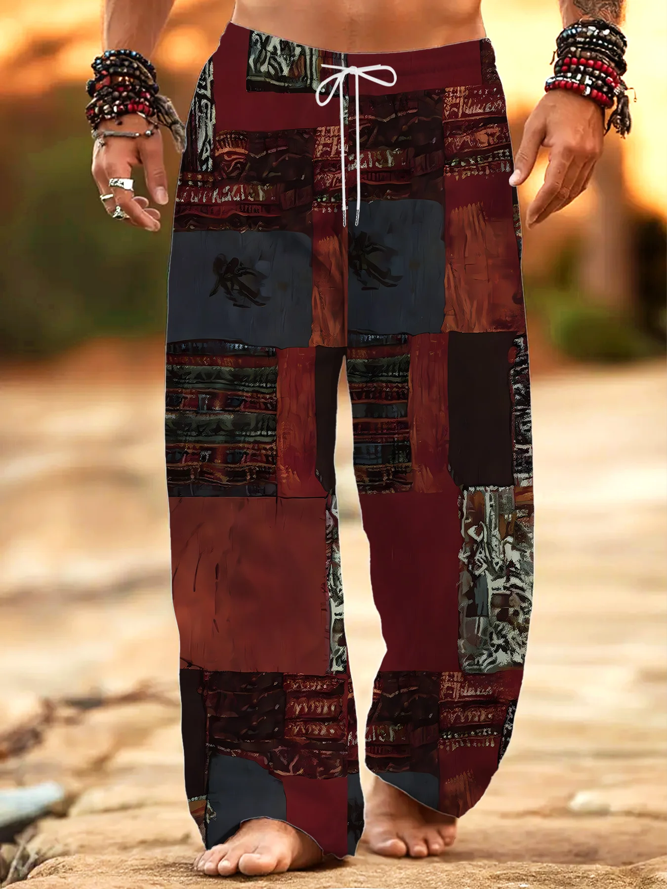 New Arrivals Ancient Tribal Cave Print Unisex Jogger Pants, Straight‑Leg Casual Sweatpants For Beach Hippie Festival Daily Wear