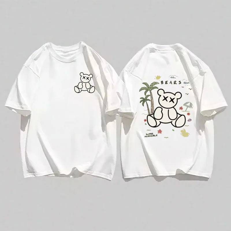 

Camiseta Moda, футболка в тропическом стиле Praia с рисунком медведя, летняя модная хлопковая футболка большого размера, повседневная посадка, быстрая доставка