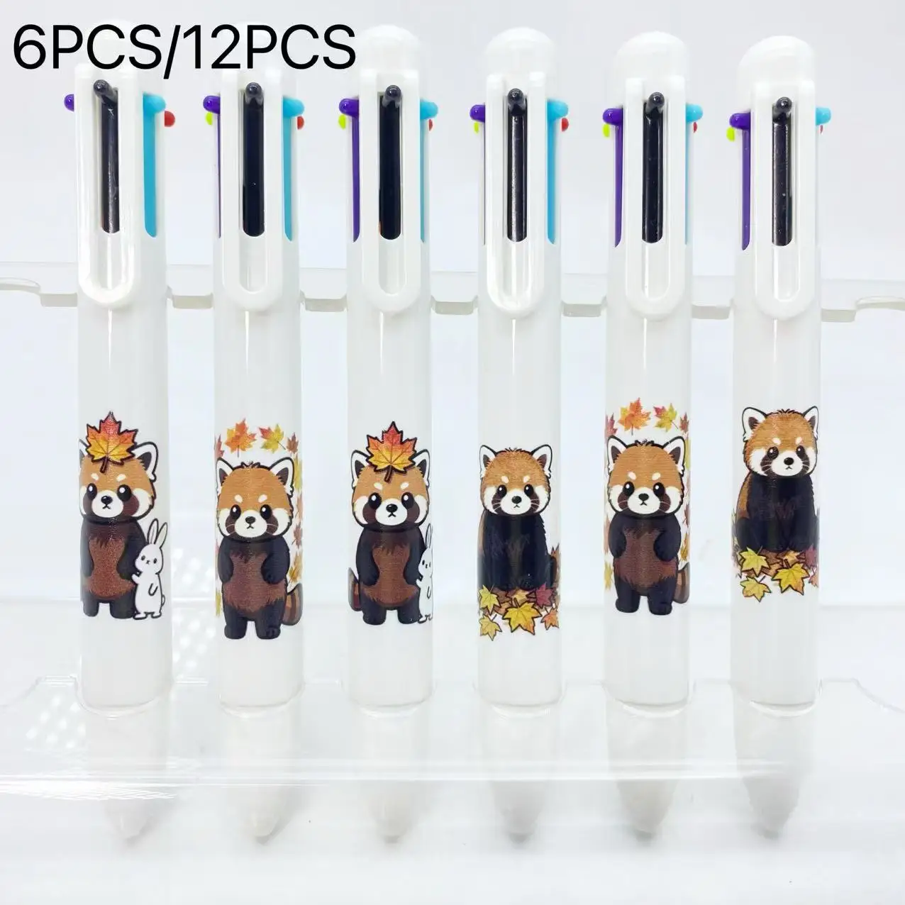 

6 шт./12 шт. креативные разноцветные ручки с кленовым листом, красной пандой, белый цвет, набор студенческих письменных ручек, разноцветные шариковые ручки, шестицветный маркер в одном