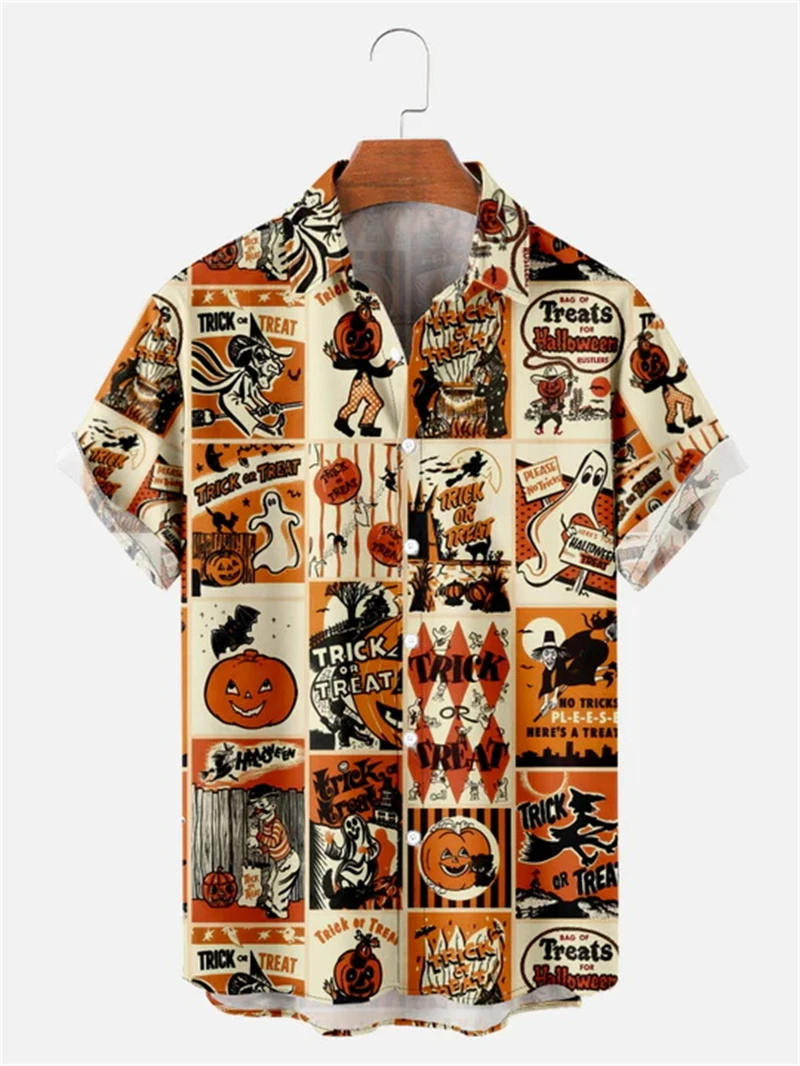 Vintage 3D Graffiti Tiki Printed Shirts For Men Children Fashion Personalitry Short Sleeve Lapel Shirt Unisex Hawaiian Blouses