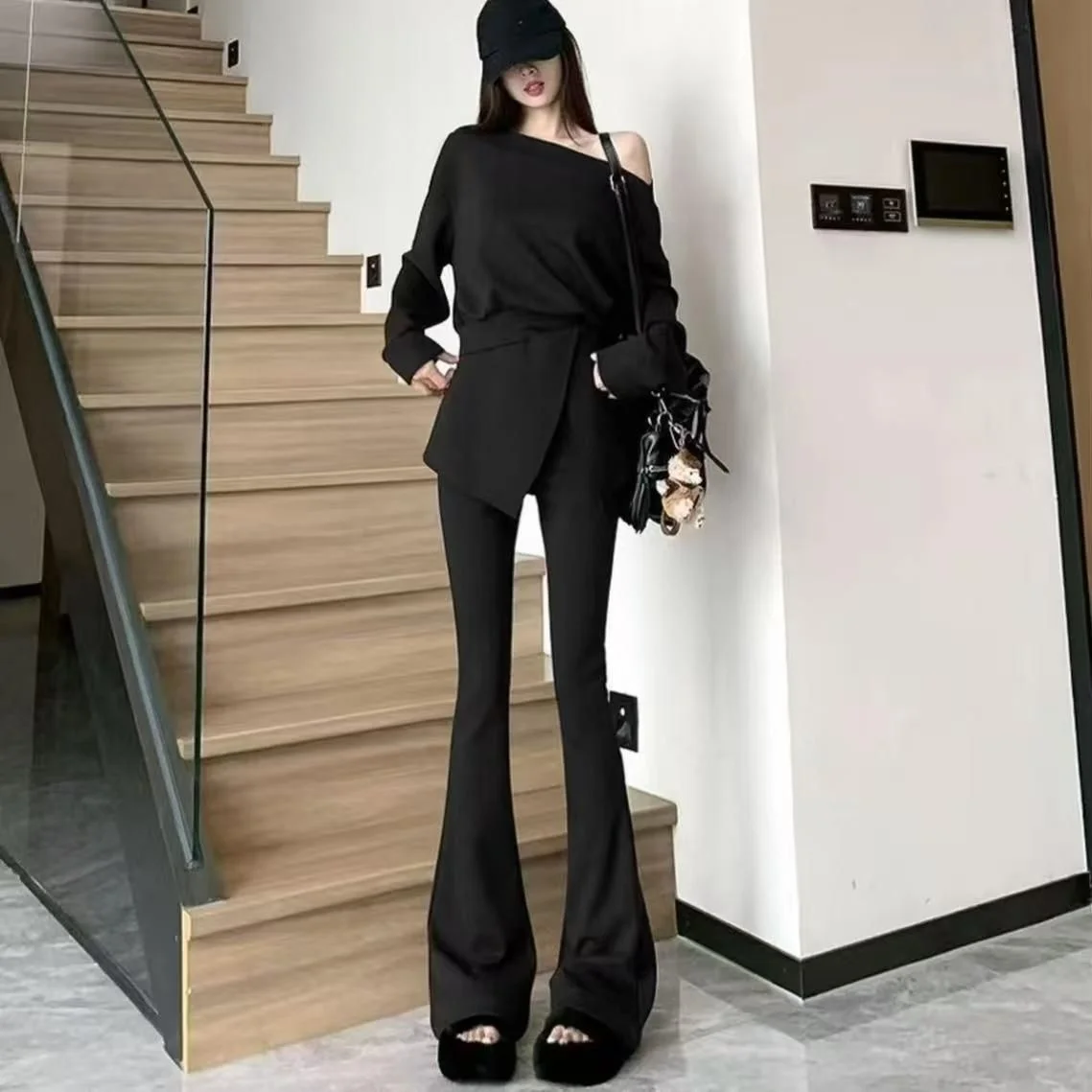 Calças bootcut kawaii feminino simples básico liso detalhe extravagante decorado embelezado bordado padrão de impressão floral listrado