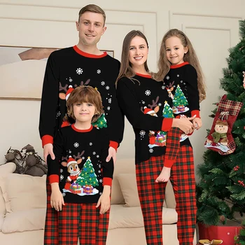 Christmas Family Matching Outfits Pajamas Family Look Clothing Sets Cartoon Print Father Mother Kids Baby Xmas Sleepwear Pyjamas