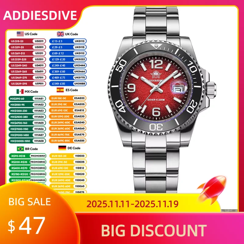 

ADDIESDIVE Business Quartz Watches For Men Super Luminous Waterproof 200M Stainless steel Men's Watches Male reloj hombre AD2513