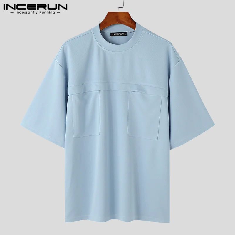 INCERUN Men T Shirt Solid Color O-neck Short Sleeve Summer Casual Men Clothing Streetwear 2024 Loose Korean Fashion Tee Tops image 4