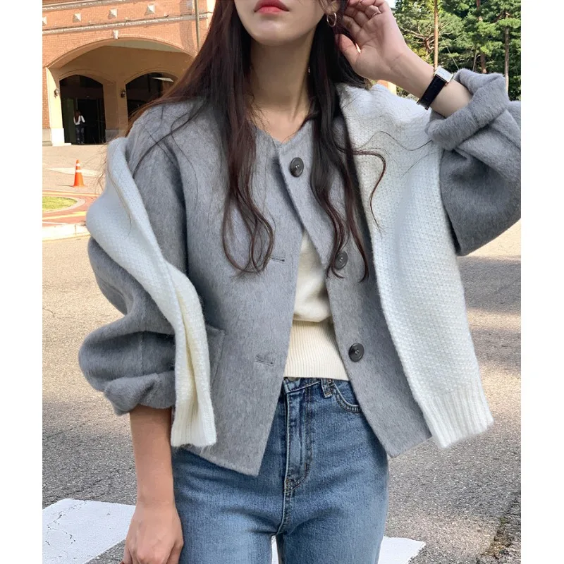 

Женский шерстяной топ Jaet Chic Winter ort Loose Round Ne Simple Elegance Versatile Commute Long Sve Premium Feel Top