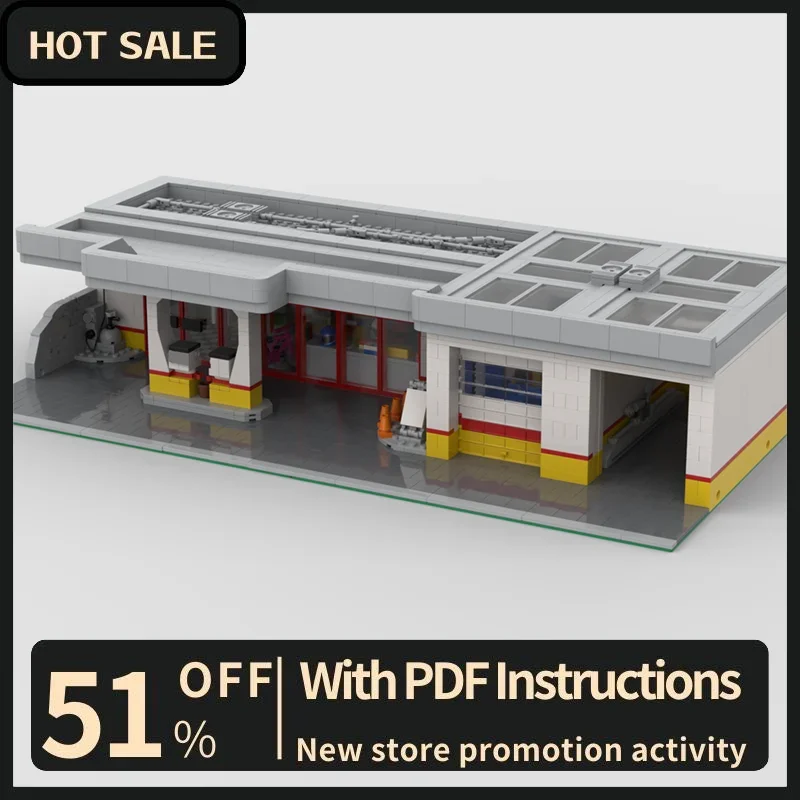 New 2363Pcs City Hot Street View Moc Modular Gasstation Tankstelle Model Build Custom Puzzle Diy Creative Idea toy Birthday Gift