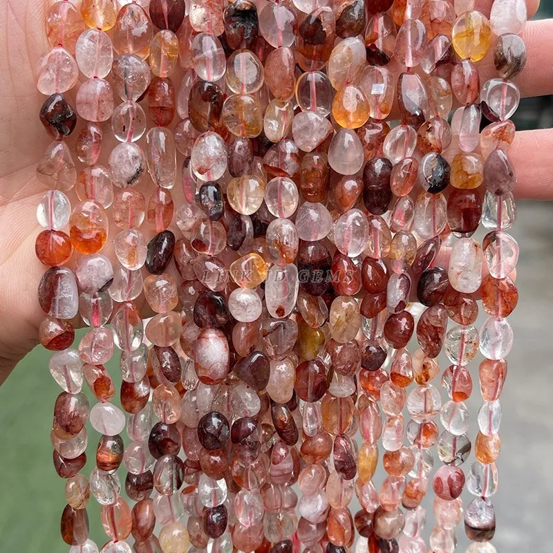 6-8mm Natural Red Flower Quartz Irregular Shape Bead Loose Spacer Crystal Stone For Jewlery Making DIY Necklace Bracelet 15 Inch