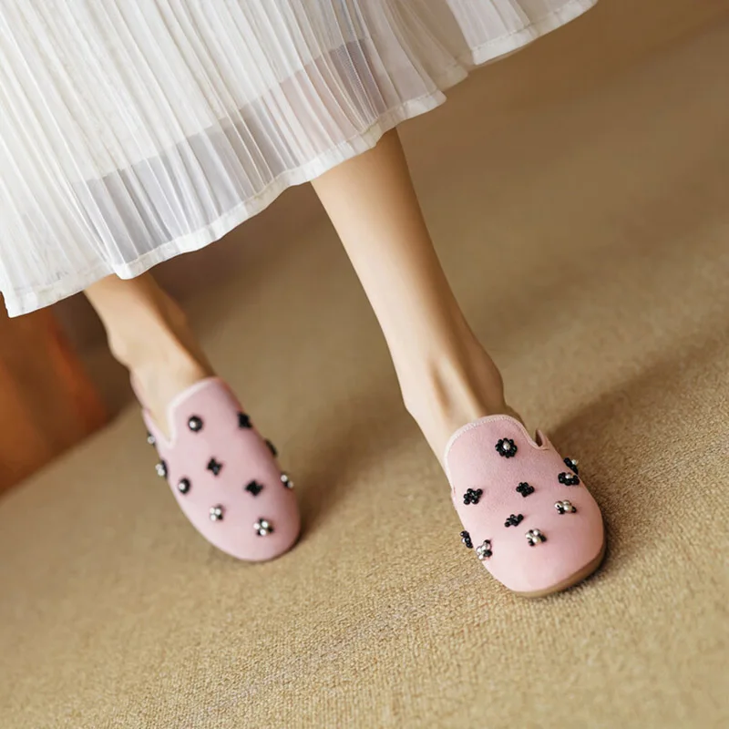 Phoentin retro sheep suede cover toe Mules shoes fashion outdoor slippers women soft  low heels summer sandals big size FT3852