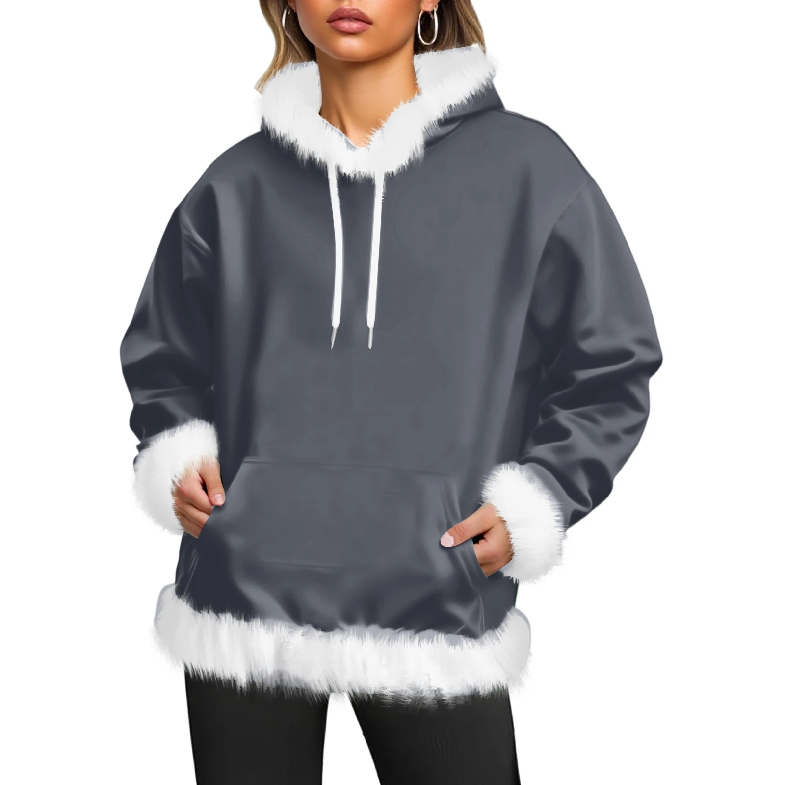 Moletom feminino casual forrado de lã com mangas compridas, cor sólida, bolsos, moletom top y2k roupas tops femininos ropa mujer