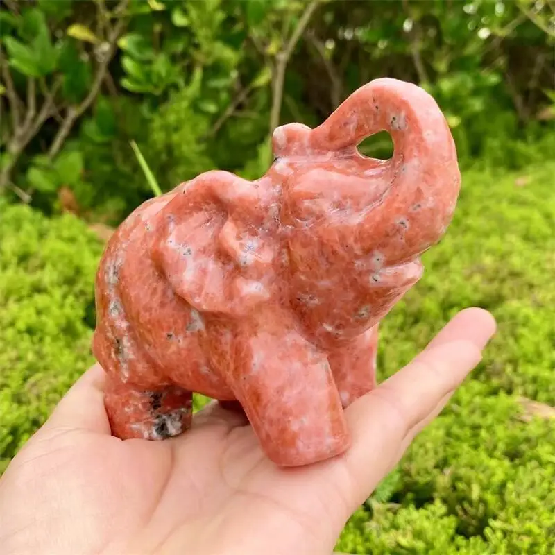 Natural Sunstone Elephant Carving Polished Ore Ornaments Craft Healing Stone Home Decor Collection Gifts 1pcs