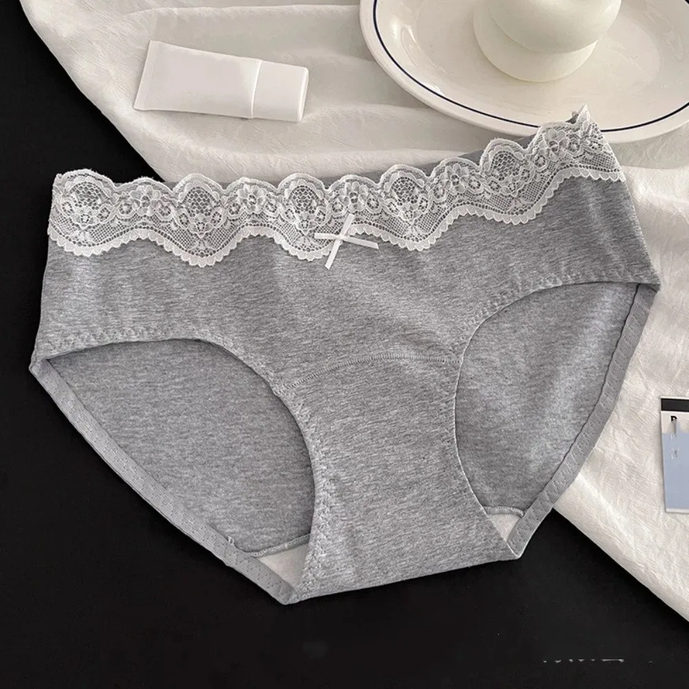 

Fashion Bow Lace Cotton Panties Transparent Seamless Underwear for Women Mid Waist Soft Floral Lace Briefs Gifts