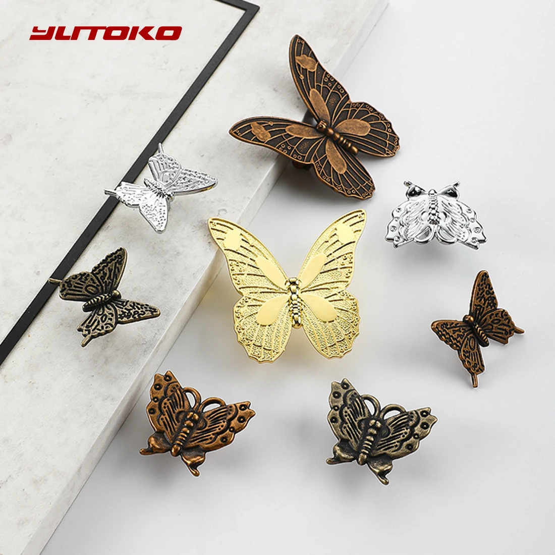 YUTOKO Light Luxury Butterfly Zinc Alloy Drawer Knobs Cabinet Knobs Decorative Furniture Hardware Handles for Home Improvement